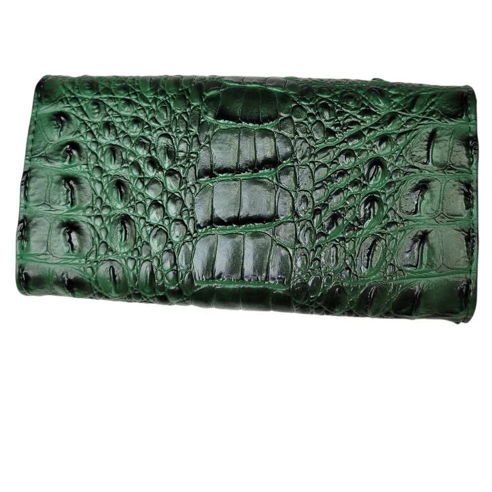 STAUER Emerald Green Croc-Embossed Leather Wallet w/ Gold Medallion